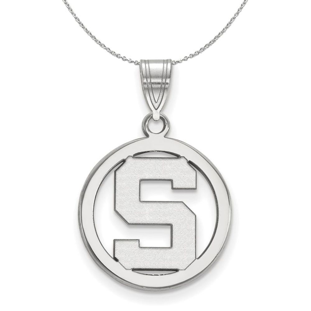 Sterling Silver Michigan State Small Initial S Circle Necklace, 16 In